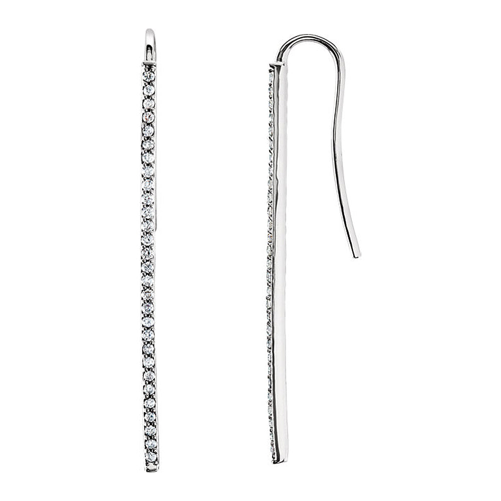 36mm 14k White Gold 1/4 CTW (H-I, I1) Diamond Vertical Bar Earrings, Item E16745 by The Black Bow Jewelry Co.