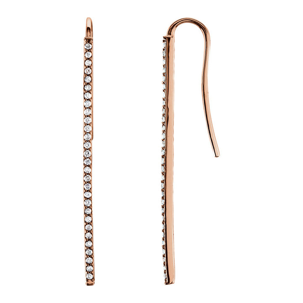 36mm 14k Rose Gold 1/4 CTW (H-I, I1) Diamond Vertical Bar Earrings, Item E16746 by The Black Bow Jewelry Co.