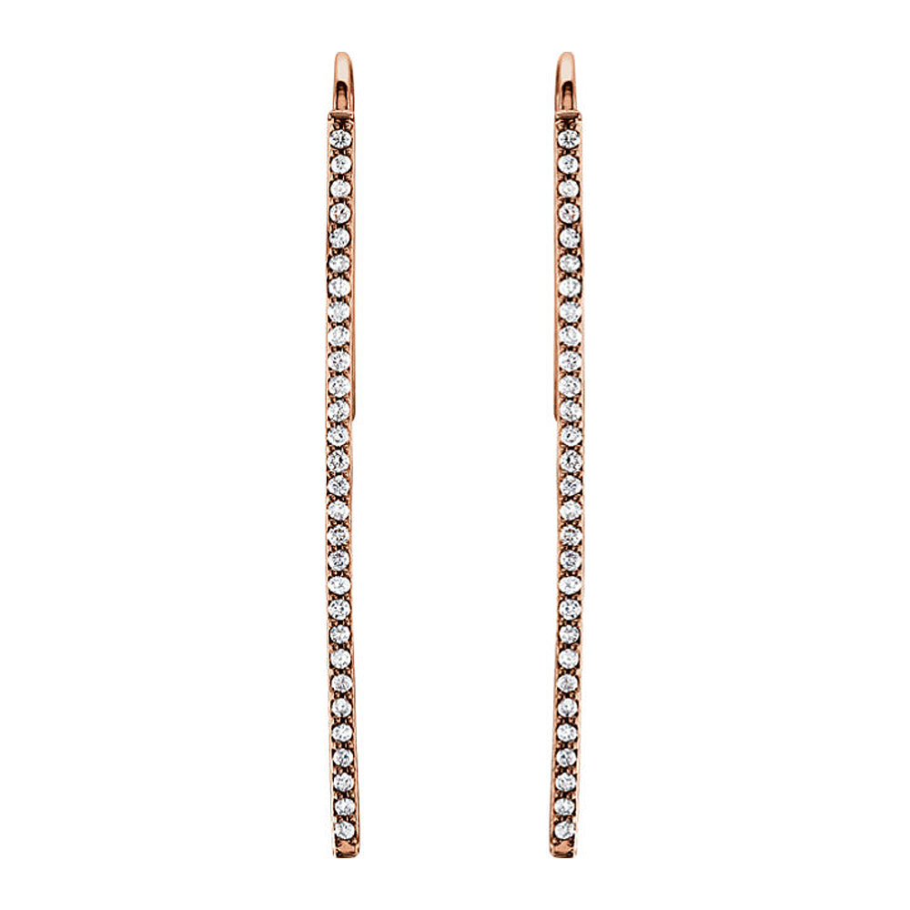 Alternate view of the 36mm 14k Rose Gold 1/4 CTW (H-I, I1) Diamond Vertical Bar Earrings by The Black Bow Jewelry Co.