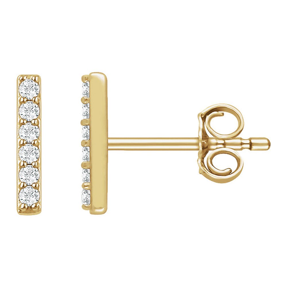 1.5 x 8.6mm 14k Yellow Gold 1/10 CTW (H-I, I1) Diamond Bar Earrings, Item E16751 by The Black Bow Jewelry Co.
