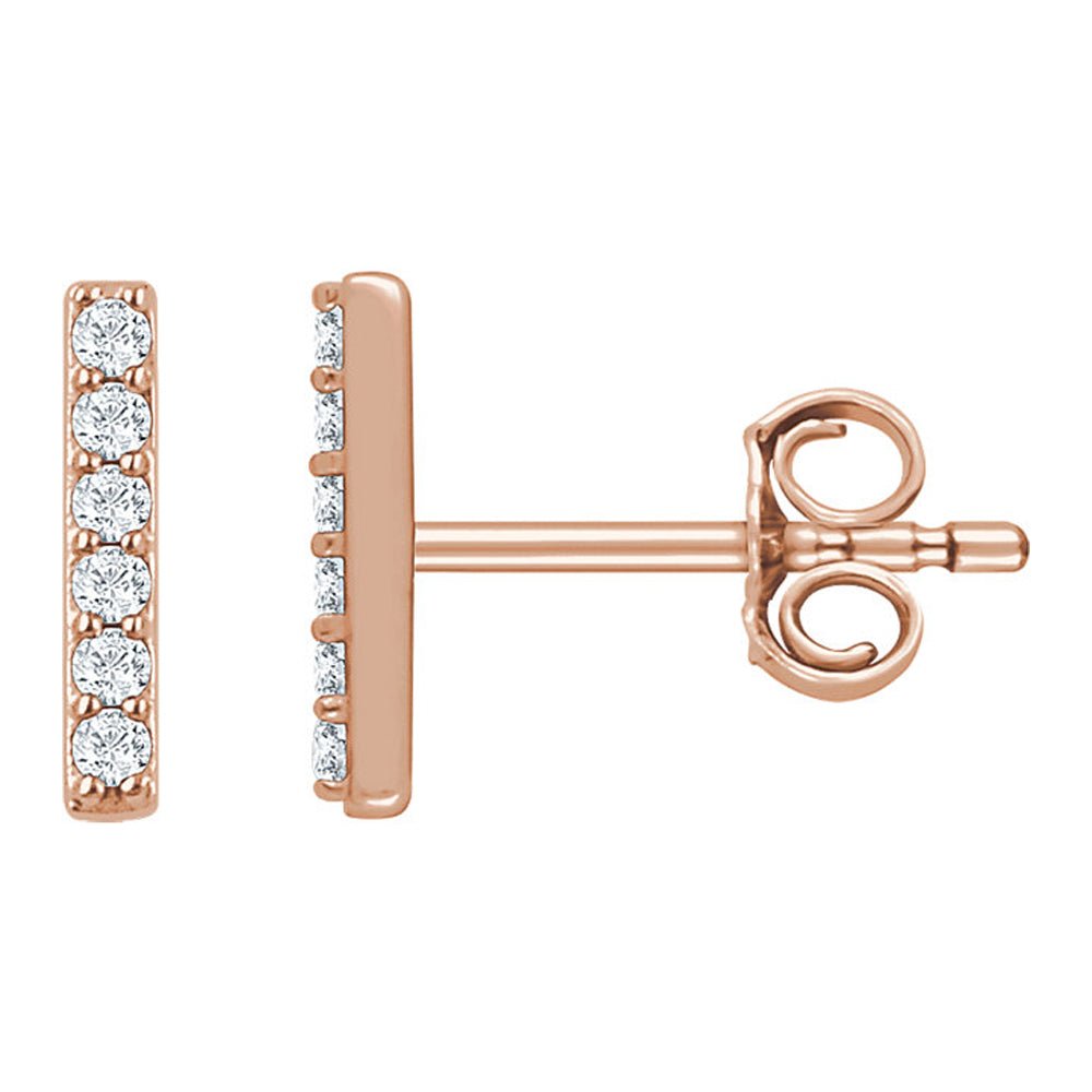 1.5 x 8.6mm 14k Rose Gold 1/10 CTW (H-I, I1) Diamond Bar Earrings, Item E16753 by The Black Bow Jewelry Co.