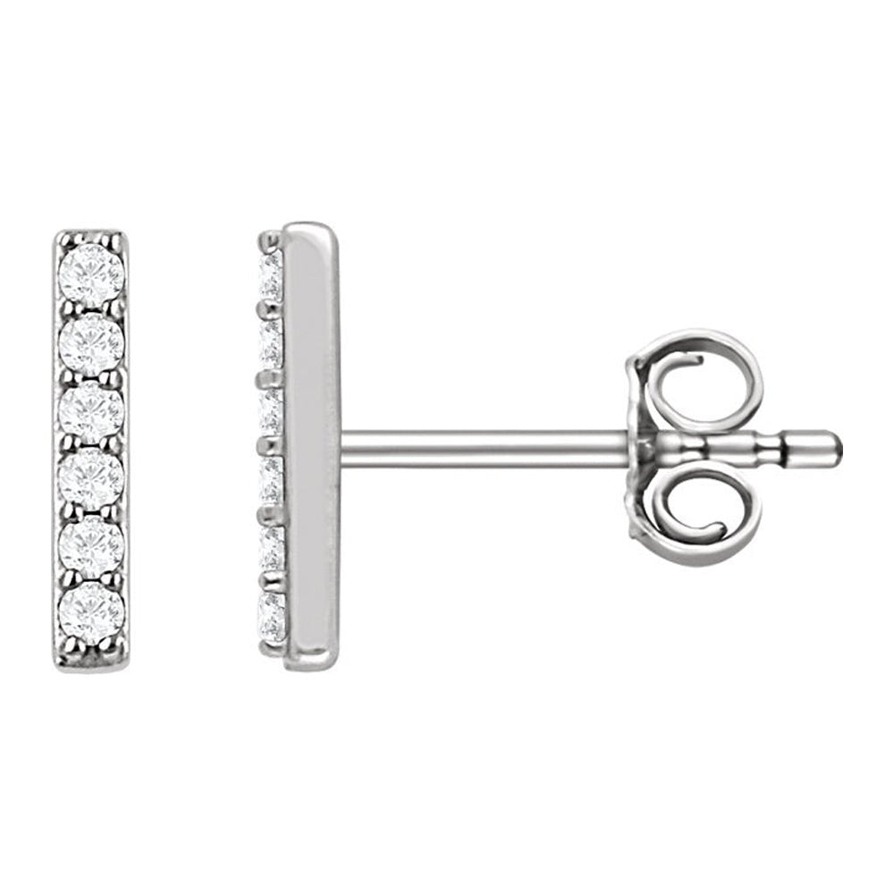 1.5 x 8.6mm Platinum 1/10 CTW (G-H, SI2-SI3) Diamond Bar Earrings, Item E16758 by The Black Bow Jewelry Co.