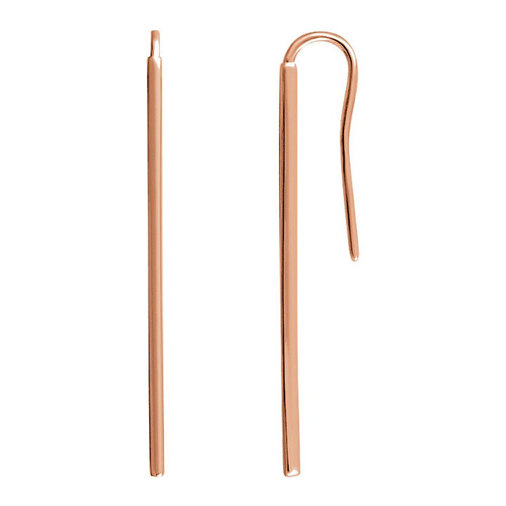1.3 x 39mm (1 1/2 Inch) 14k Rose Gold Narrow Vertical Bar Earrings, Item E16761 by The Black Bow Jewelry Co.