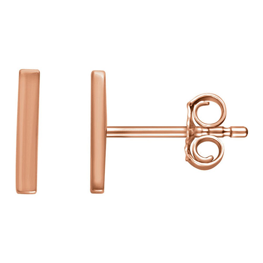 1.8 x 8.7mm (3/8 Inch) 14k Rose Gold Small Vertical Bar Earrings, Item E16764 by The Black Bow Jewelry Co.