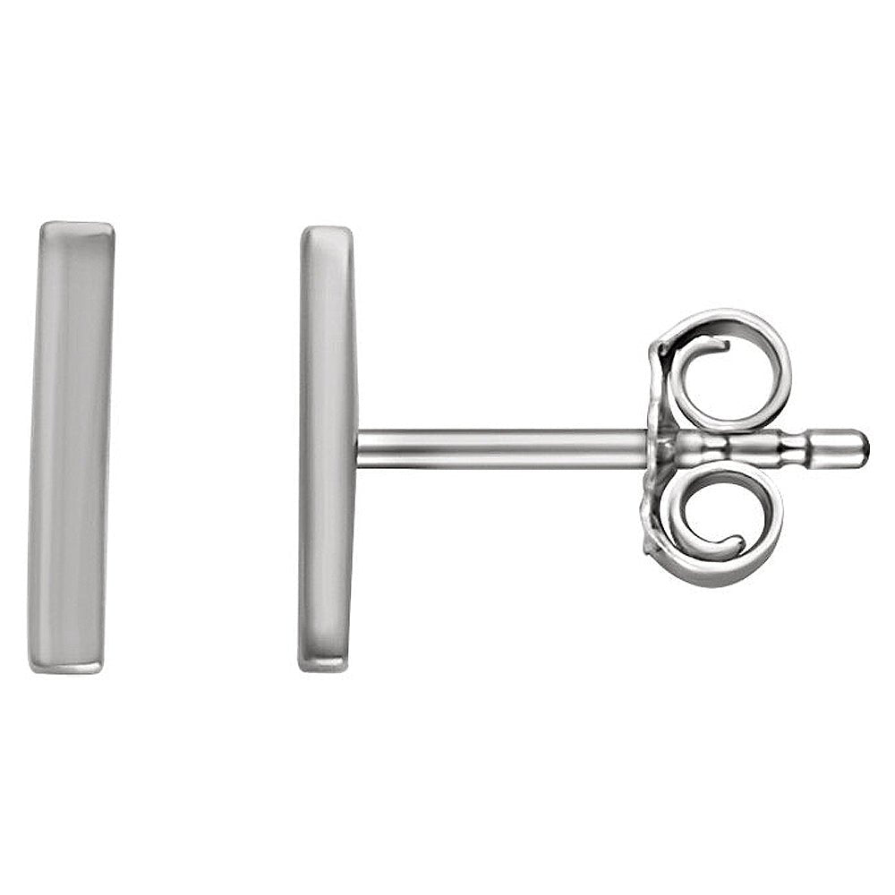 1.8 x 8.7mm (3/8 Inch) Platinum Small Vertical Bar Earrings, Item E16765 by The Black Bow Jewelry Co.