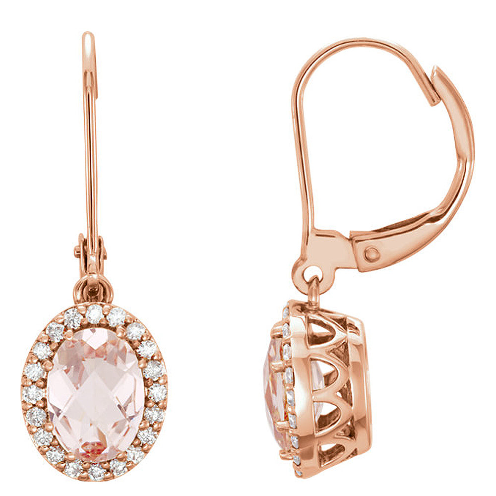Alternate view of the 7 x 23mm 14k Rose Gold Morganite &amp; 1/5 CTW (G-I, I1) Diamond Earrings by The Black Bow Jewelry Co.