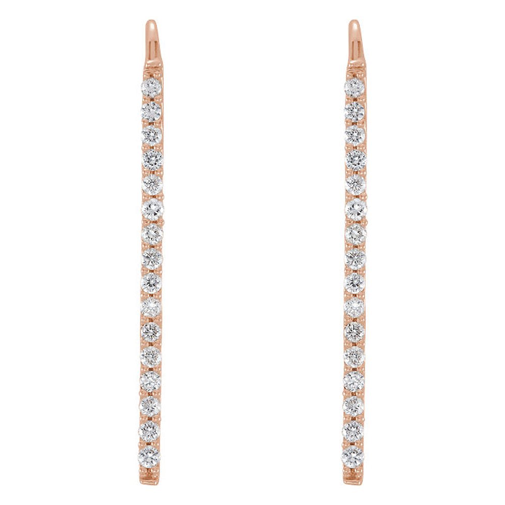 Alternate view of the 1.3 x 23mm 14k Rose Gold 1/3 CTW (H-I, I1) Diamond Bar Earrings by The Black Bow Jewelry Co.