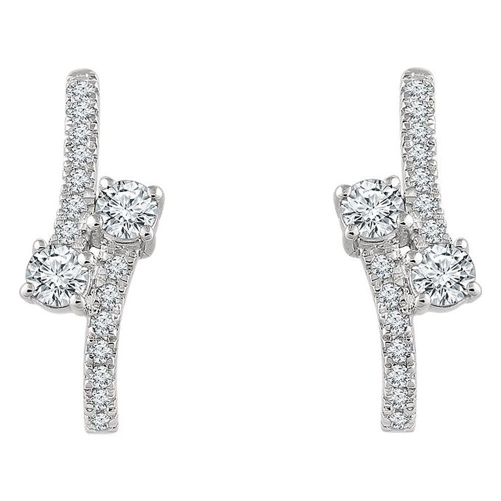 Alternate view of the 7 x 19mm 14k White Gold 5/8 CTW (H-I, I1) Diamond Two-Stone Earrings by The Black Bow Jewelry Co.