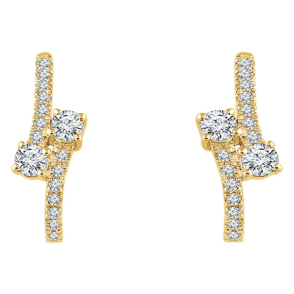 Alternate view of the 7 x 19mm 14k Yellow Gold 5/8 CTW (H-I, I1) Diamond Two-Stone Earrings by The Black Bow Jewelry Co.