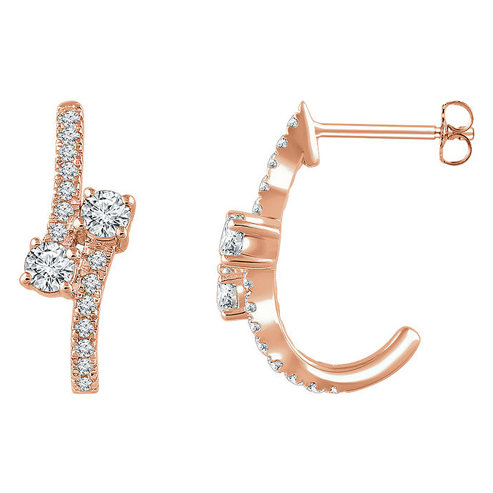7 x 19mm 14k Rose Gold 5/8 CTW (H-I, I1) Diamond Two-Stone Earrings, Item E16789 by The Black Bow Jewelry Co.