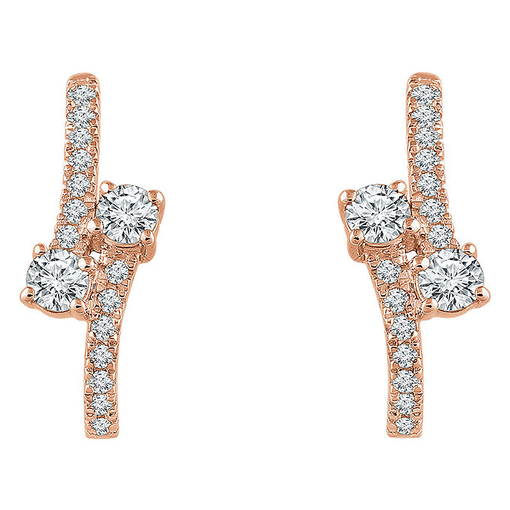 Alternate view of the 7 x 19mm 14k Rose Gold 5/8 CTW (H-I, I1) Diamond Two-Stone Earrings by The Black Bow Jewelry Co.