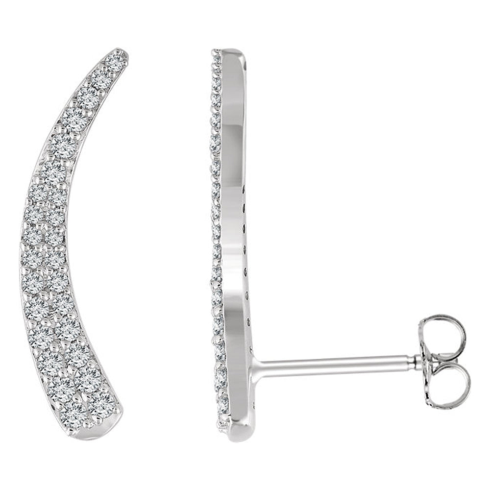 2 x 20mm 14k White Gold 3/8 CTW (H-I, I1) Diamond Tapered Ear Climbers, Item E16794 by The Black Bow Jewelry Co.