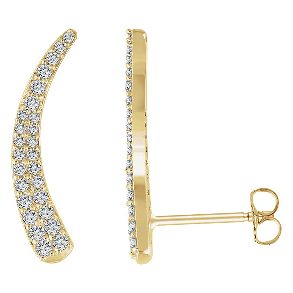 2x 20mm 14k Yellow Gold 3/8 CTW (H-I, I1) Diamond Tapered Ear Climbers, Item E16795 by The Black Bow Jewelry Co.
