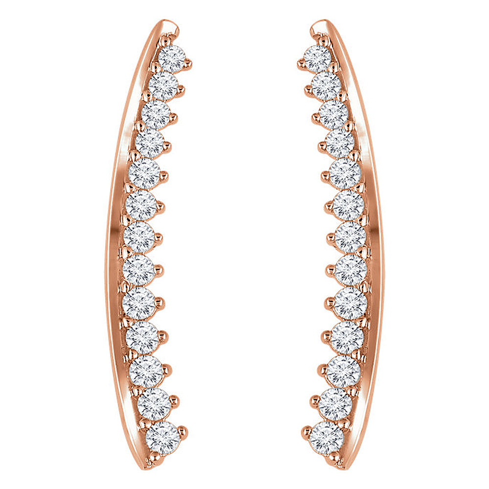 Alternate view of the 2.7mm x 21mm 14k Rose Gold 1/3 CTW (H-I, I1) Diamond Ear Climbers by The Black Bow Jewelry Co.
