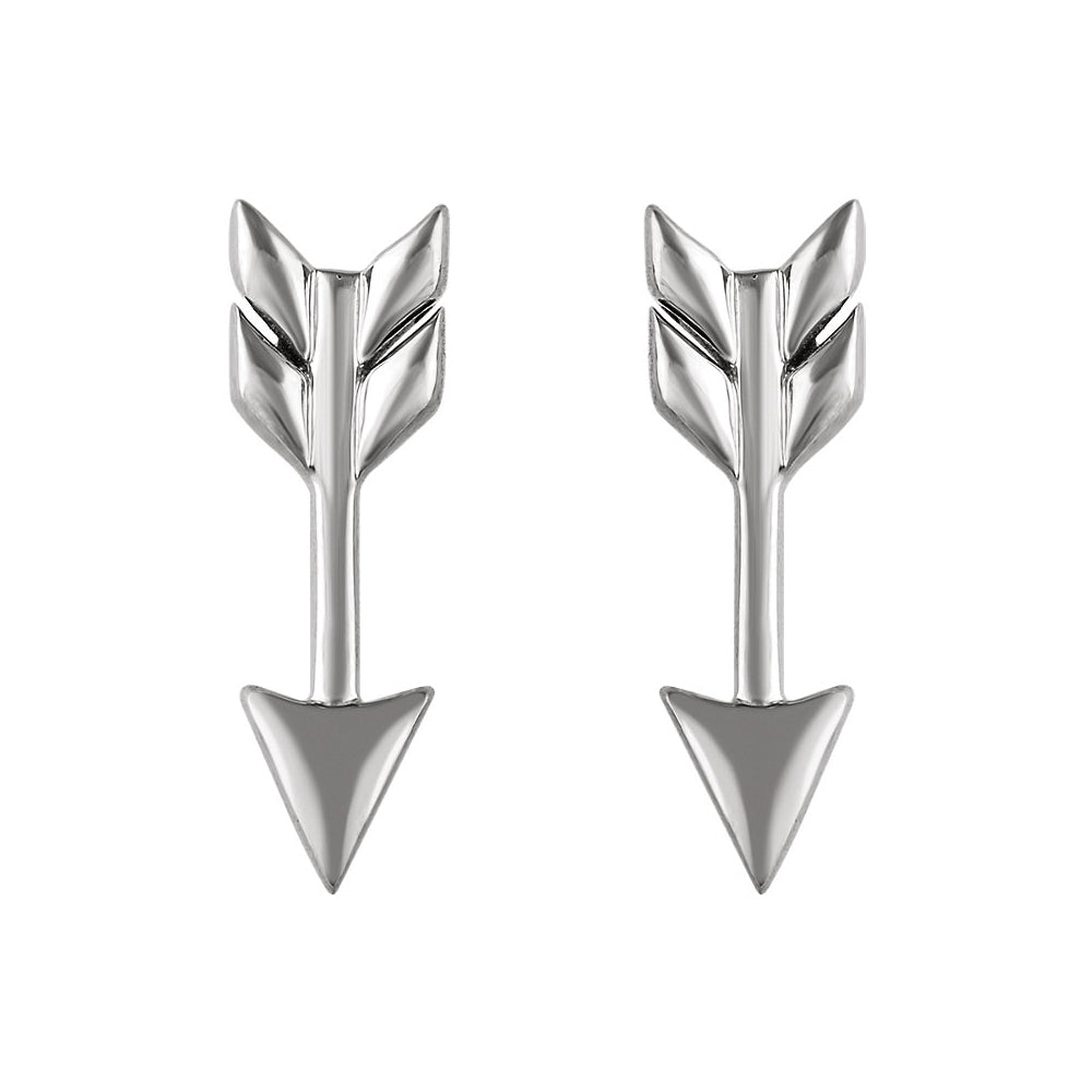 Alternate view of the 5mm x 17mm (5/8 Inch) 14k White Gold Small Arrow Post Earrings by The Black Bow Jewelry Co.