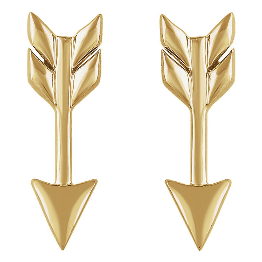 Alternate view of the 5mm x 17mm (5/8 Inch) 14k Yellow Gold Small Arrow Post Earrings by The Black Bow Jewelry Co.
