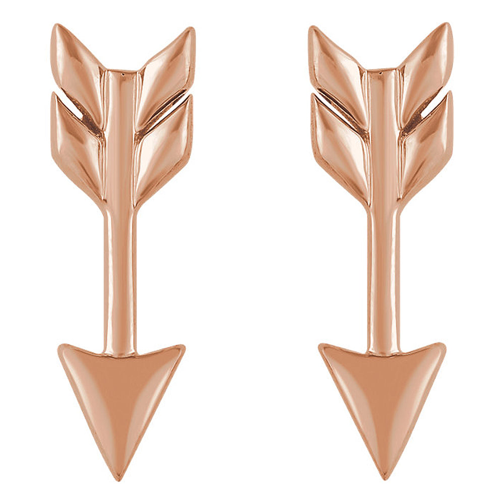 Alternate view of the 5mm x 17mm (5/8 Inch) 14k Rose Gold Small Arrow Post Earrings by The Black Bow Jewelry Co.