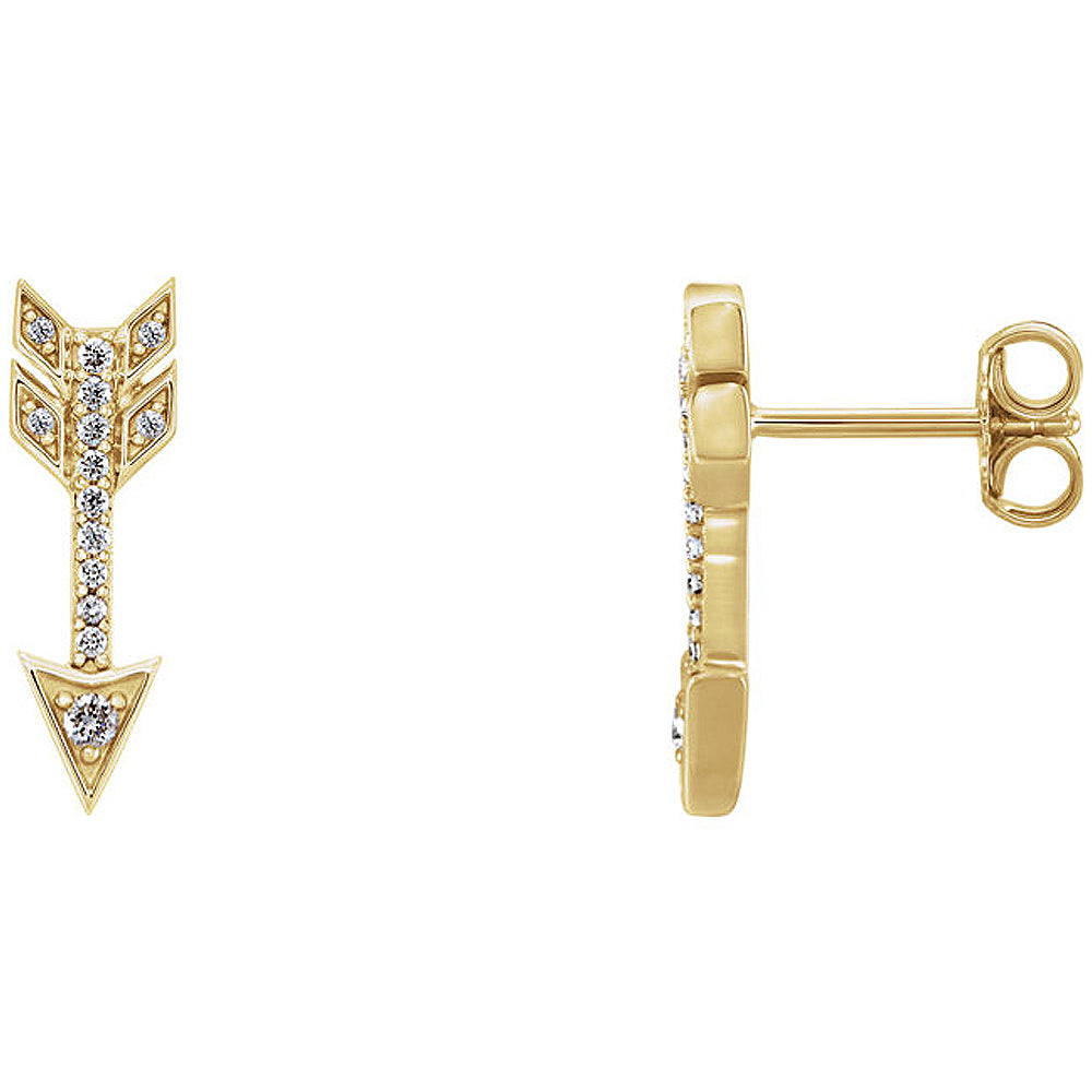 5mm x 17mm 14k Yellow Gold 1/6 CTW (G-H, I1) Diamond Arrow Earrings, Item E16811 by The Black Bow Jewelry Co.