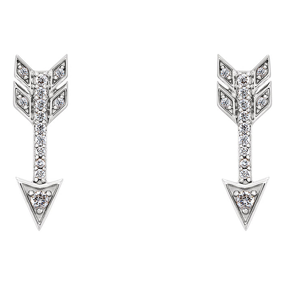 Alternate view of the 5mm x 17mm 14k White Gold 1/6 CTW (G-H, I1) Diamond Arrow Earrings by The Black Bow Jewelry Co.