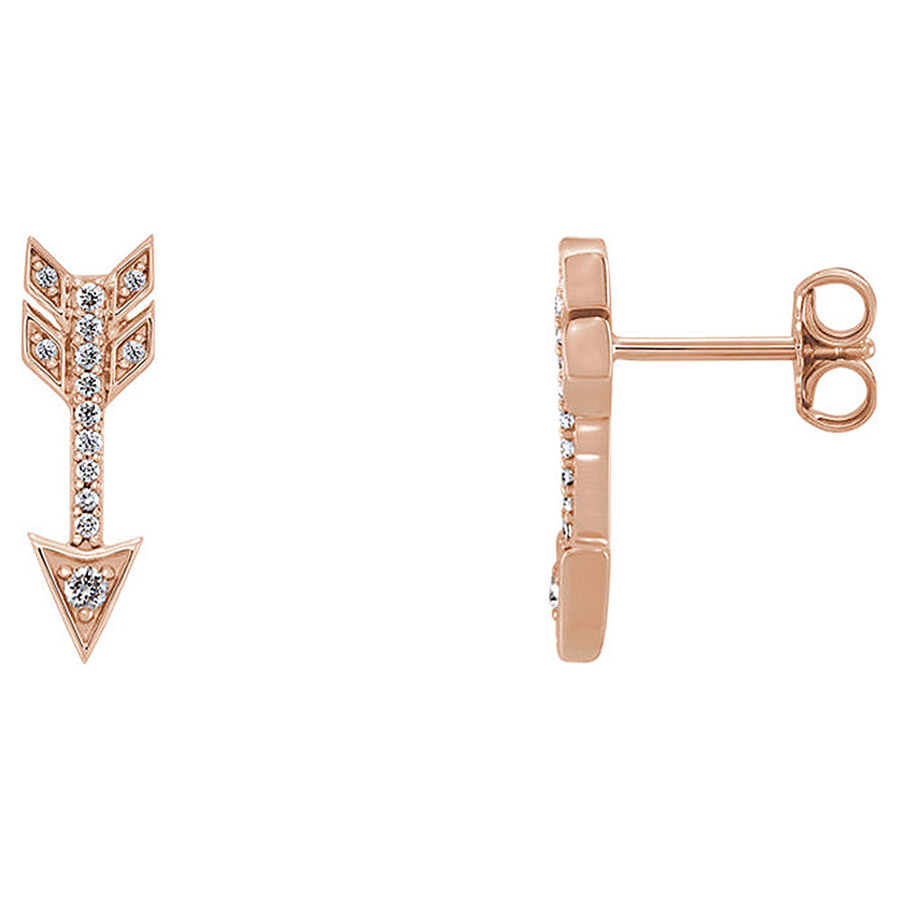 5mm x 17mm 14k Rose Gold 1/6 CTW (G-H, I1) Diamond Arrow Earrings, Item E16813 by The Black Bow Jewelry Co.