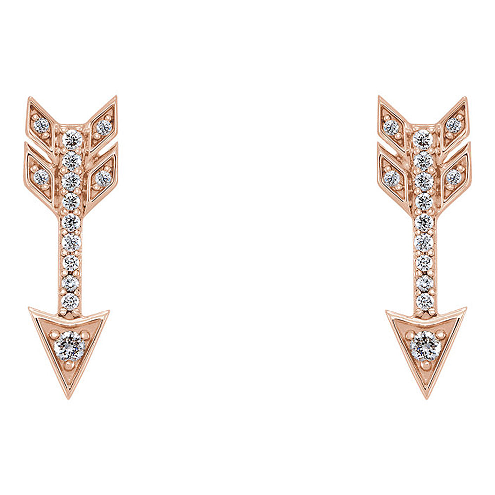 Alternate view of the 5mm x 17mm 14k Rose Gold 1/6 CTW (G-H, I1) Diamond Arrow Earrings by The Black Bow Jewelry Co.