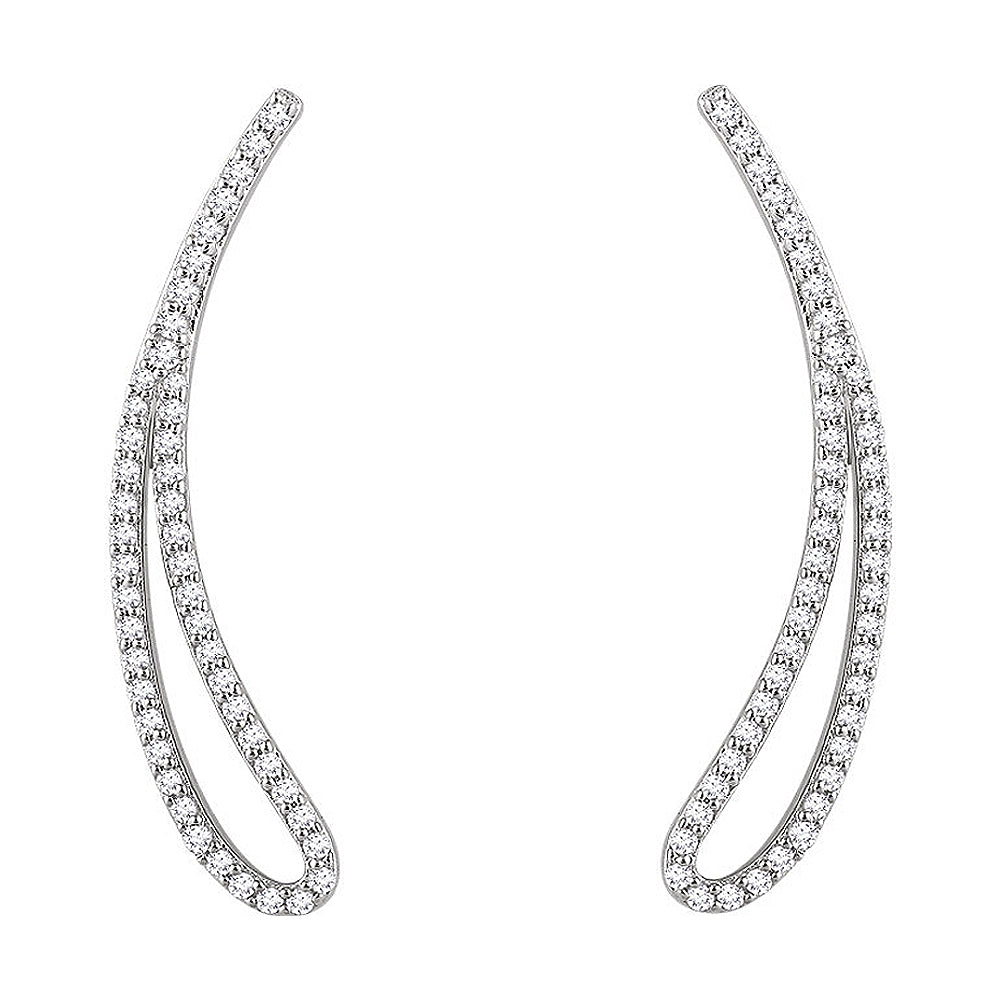 Alternate view of the 5.5mm x 21mm 14k White Gold 1/4 CTW (H-I, I1) Diamond Ear Climbers by The Black Bow Jewelry Co.