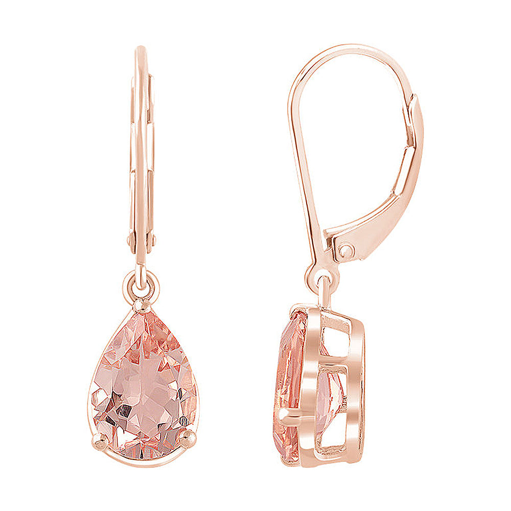 7 x 28mm 14k Rose Gold 3.6 CTW Morganite Teardrop Lever Back Earrings, Item E16816 by The Black Bow Jewelry Co.