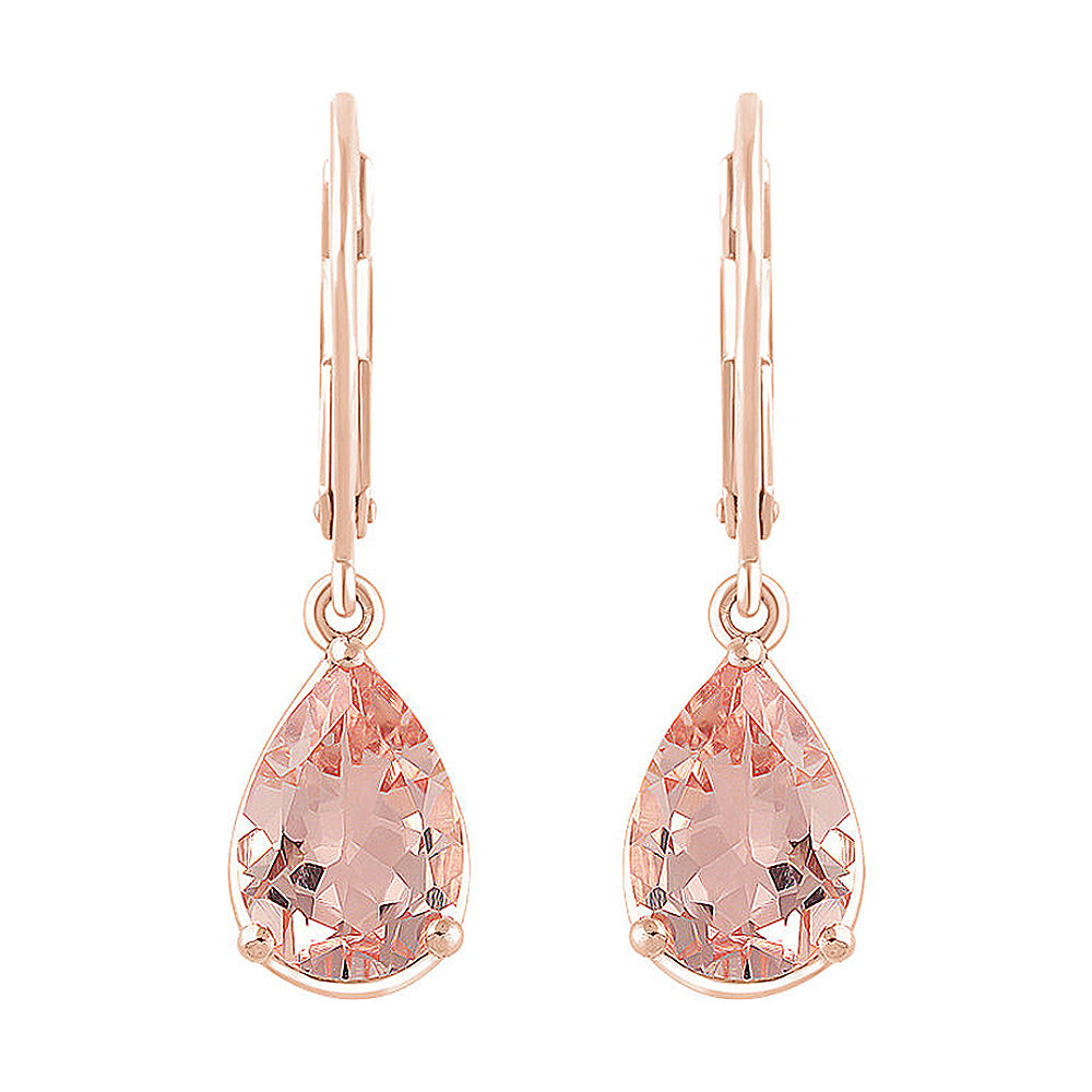 Alternate view of the 7 x 28mm 14k Rose Gold 3.6 CTW Morganite Teardrop Lever Back Earrings by The Black Bow Jewelry Co.