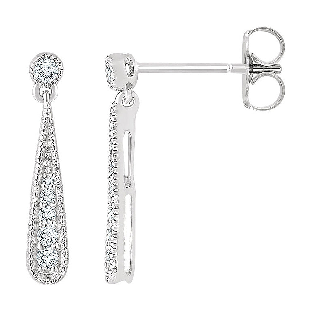 3 x 18mm 14k White Gold 1/6 CTW (H-I, I1) Diamond Teardrop Earrings, Item E16822 by The Black Bow Jewelry Co.