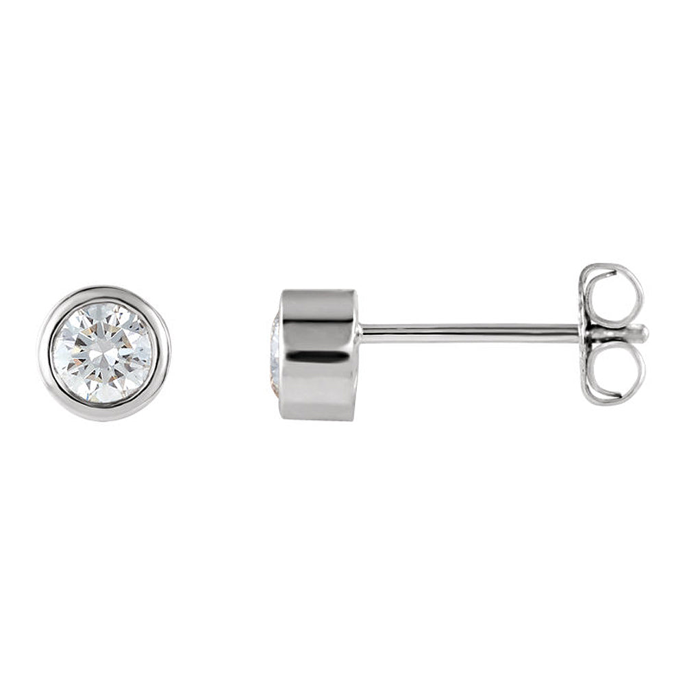 4.1mm Platinum 1/2 CTW (G-H, I1) Bezel Set Diamond Stud Earrings, Item E16834 by The Black Bow Jewelry Co.