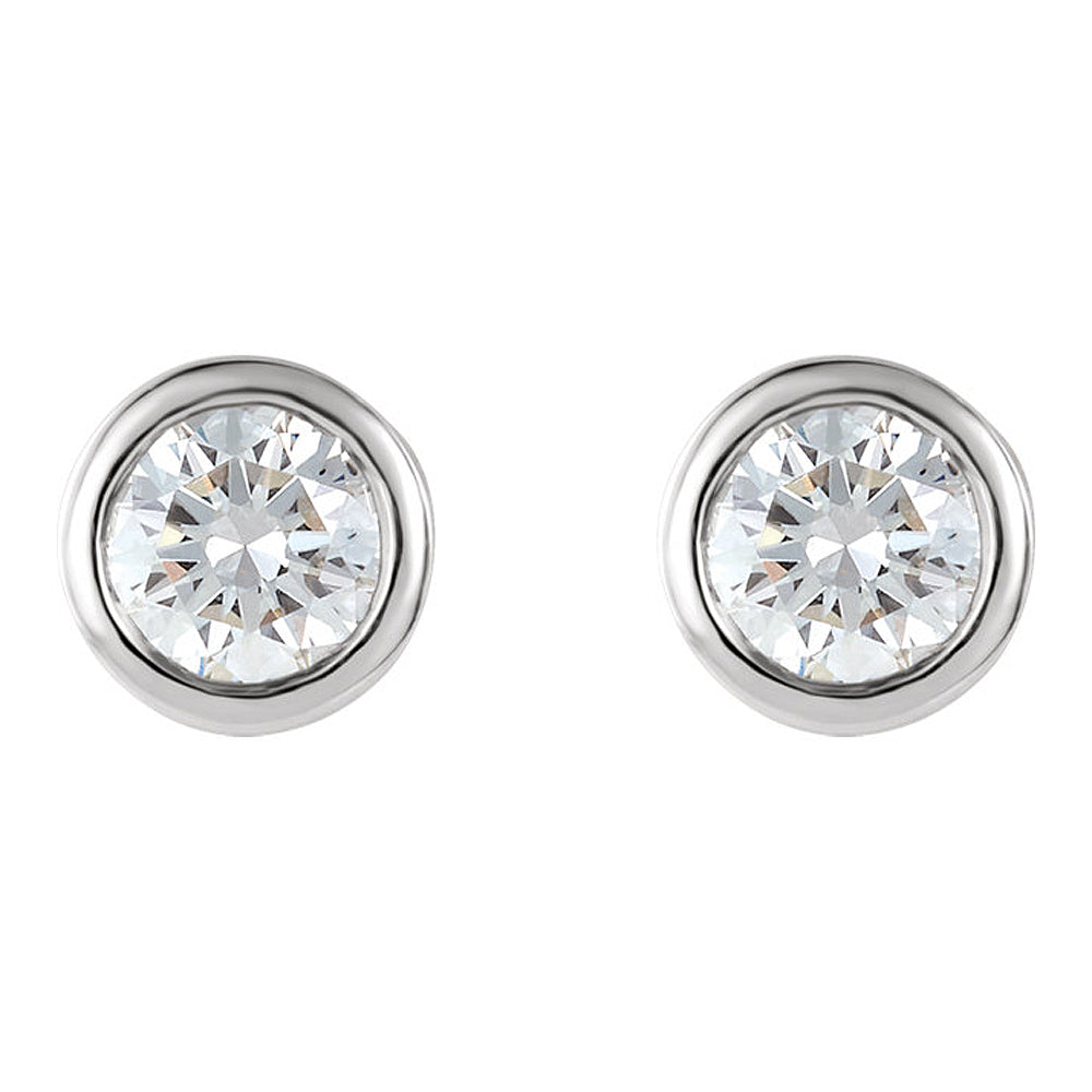 Alternate view of the 4.1mm Platinum 1/2 CTW (G-H, I1) Bezel Set Diamond Stud Earrings by The Black Bow Jewelry Co.