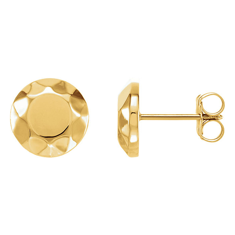 9mm (3/8 Inch) 14k Yellow Gold Faceted Circle Stud Earrings, Item E16837 by The Black Bow Jewelry Co.
