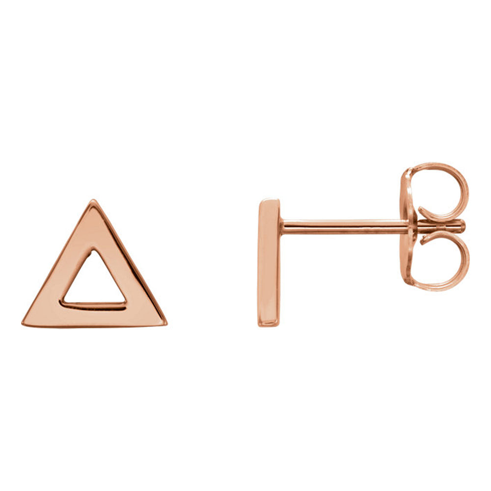 7mm (1/4 Inch) Polished 14k Rose Gold Tiny Triangle Post Earrings, Item E16844 by The Black Bow Jewelry Co.