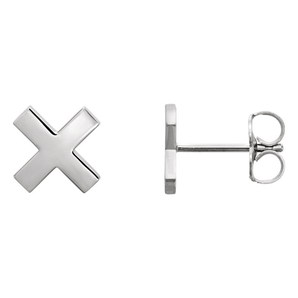 8mm (5/16 Inch) Polished 14k White Gold Small &#39;X&#39; Post Earrings, Item E16847 by The Black Bow Jewelry Co.