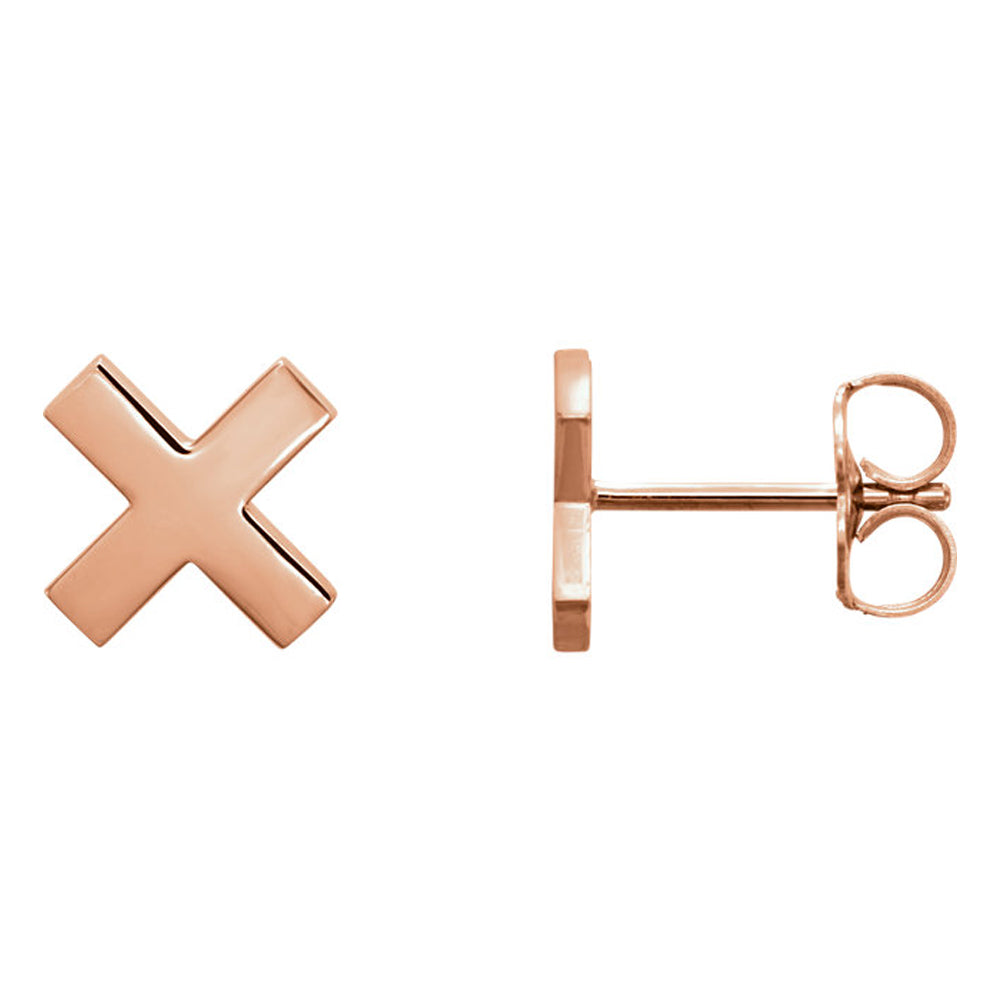 8mm (5/16 Inch) Polished 14k Rose Gold Small &#39;X&#39; Post Earrings, Item E16849 by The Black Bow Jewelry Co.