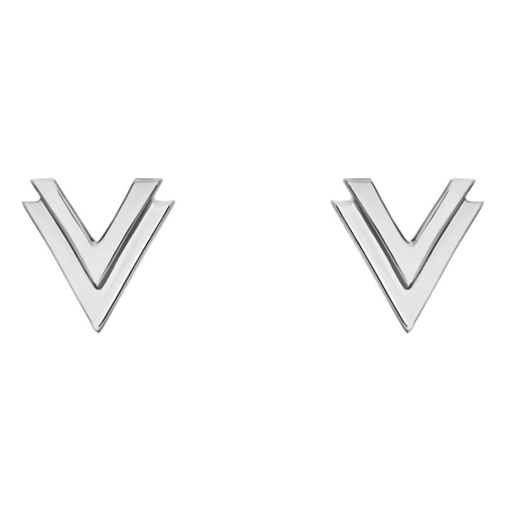 Alternate view of the 8 x 8mm (5/16 Inch) Polished 14k White Gold Small Double &#39;V&#39; Earrings by The Black Bow Jewelry Co.