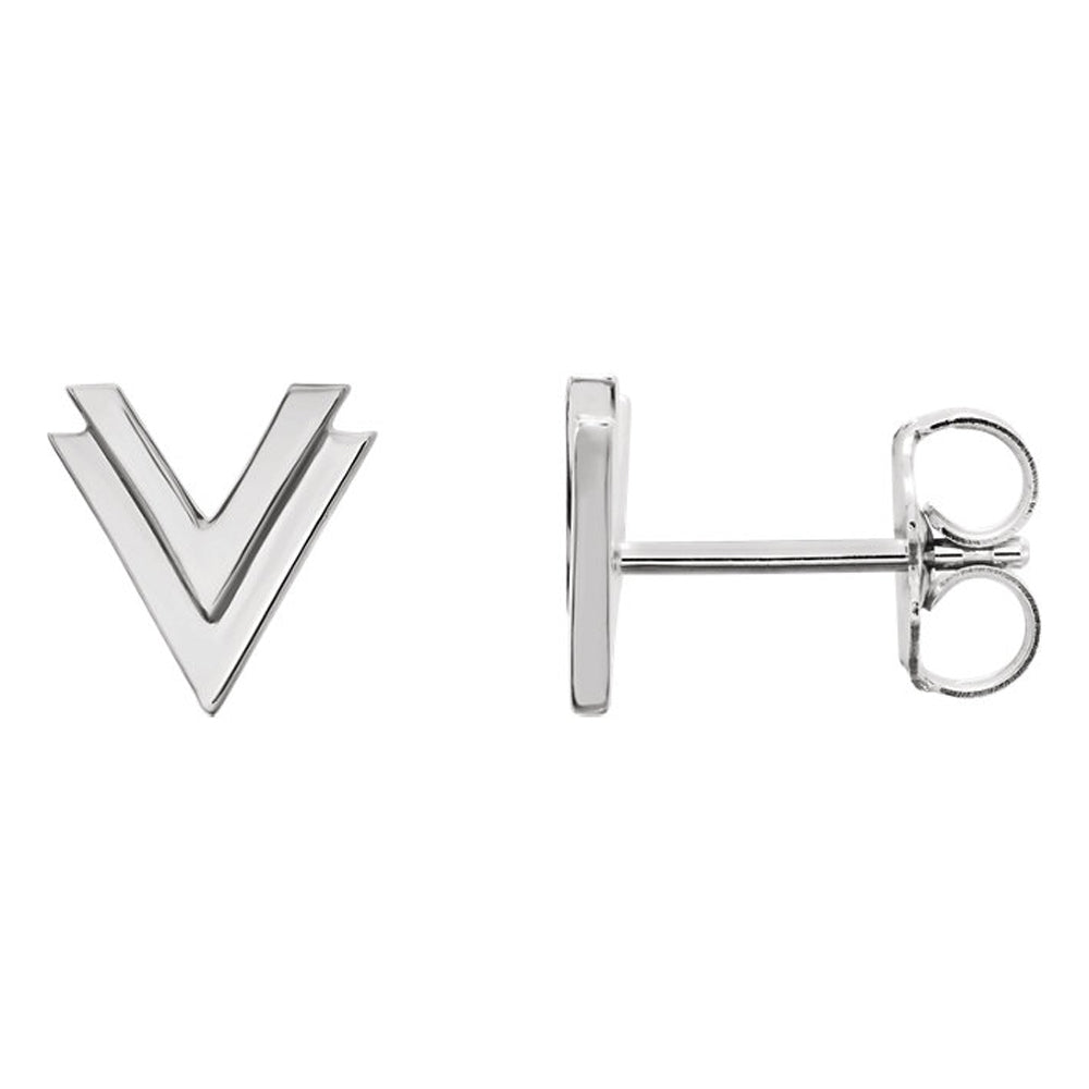 8 x 8mm (5/16 Inch) Polished Platinum Small Double &#39;V&#39; Earrings, Item E16856 by The Black Bow Jewelry Co.