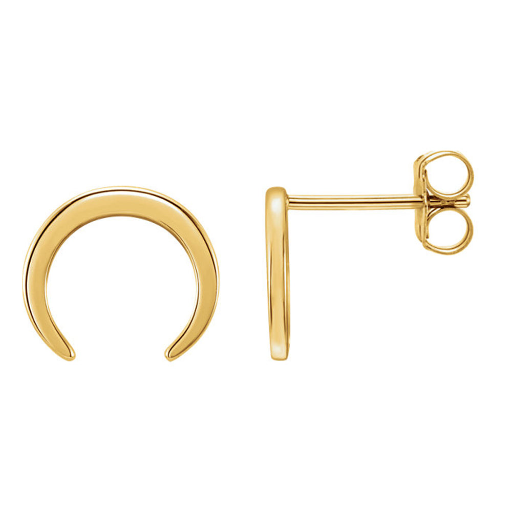 10mm x 9mm (3/8 Inch) 14k Yellow Gold Small Crescent Post Earrings, Item E16858 by The Black Bow Jewelry Co.