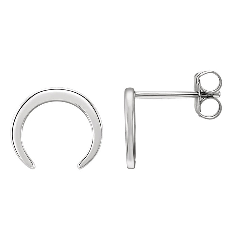 10mm x 9mm (3/8 Inch) Platinum Small Crescent Post Earrings, Item E16861 by The Black Bow Jewelry Co.