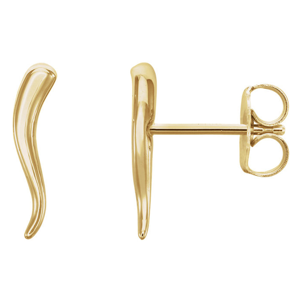 2.8mm x 12mm (7/16 Inch) 14k Yellow Gold Small Italian Horn Earrings, Item E16863 by The Black Bow Jewelry Co.