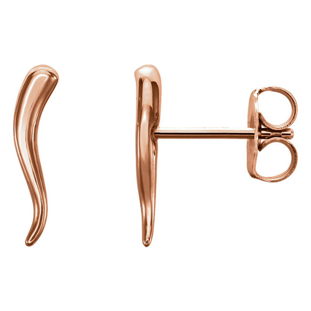 2.8mm x 12mm (7/16 Inch) 14k Rose Gold Small Italian Horn Earrings, Item E16864 by The Black Bow Jewelry Co.