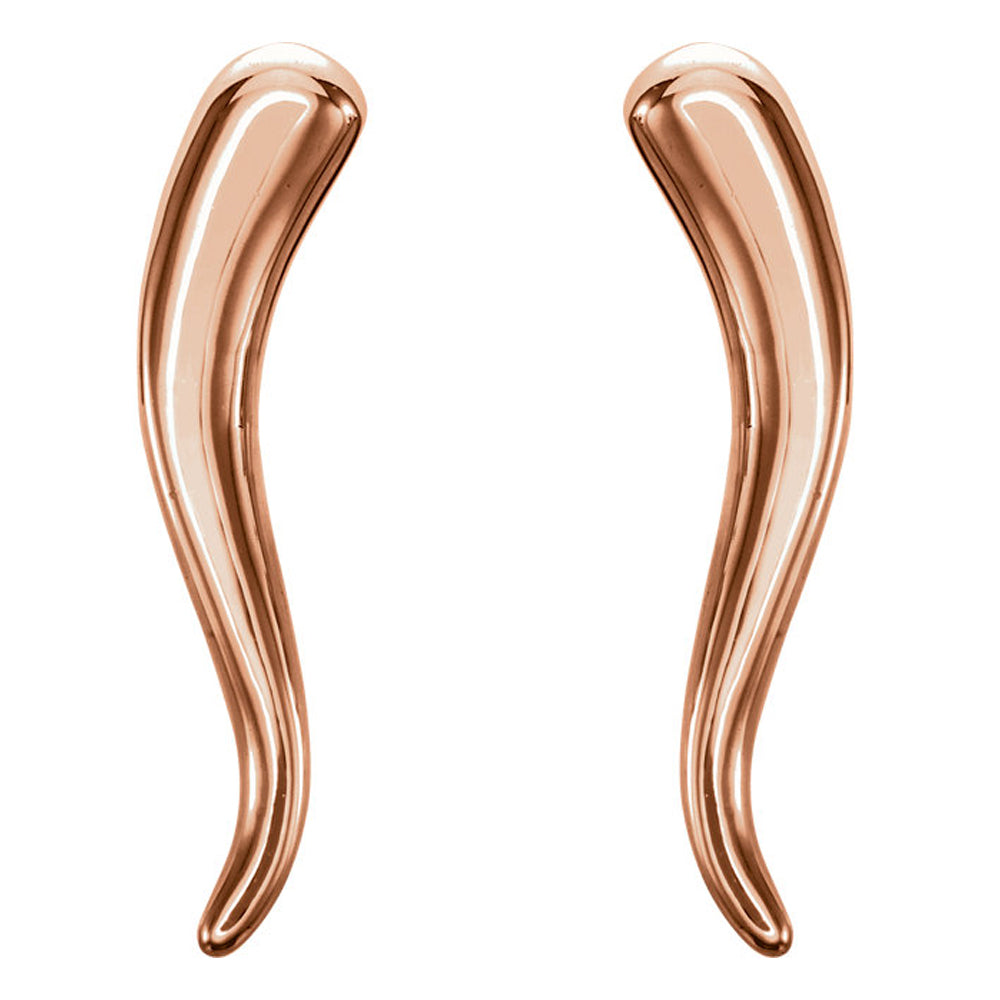 Alternate view of the 2.8mm x 12mm (7/16 Inch) 14k Rose Gold Small Italian Horn Earrings by The Black Bow Jewelry Co.