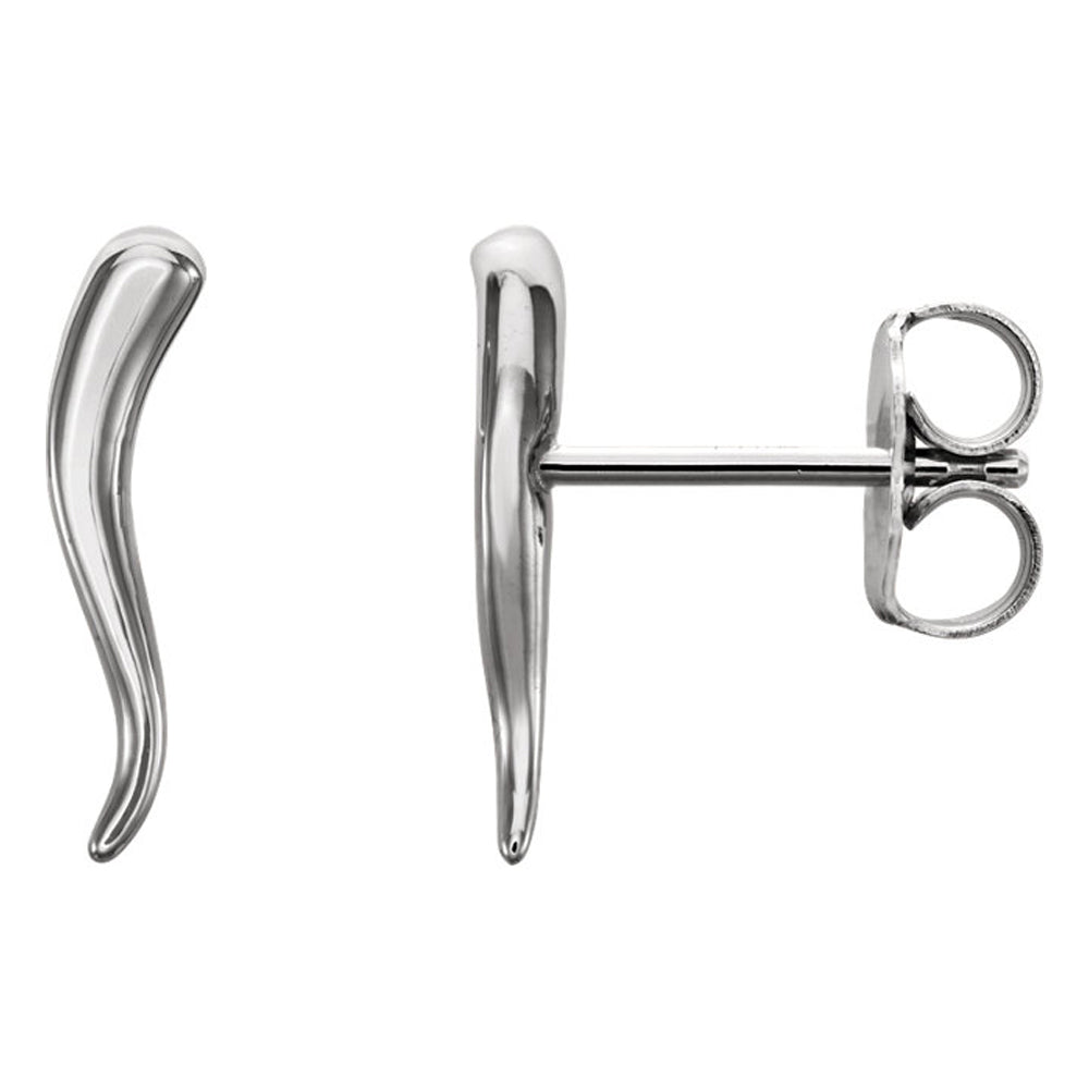 2.8mm x 12mm (7/16 Inch) Sterling Silver Small Italian Horn Earrings, Item E16865 by The Black Bow Jewelry Co.