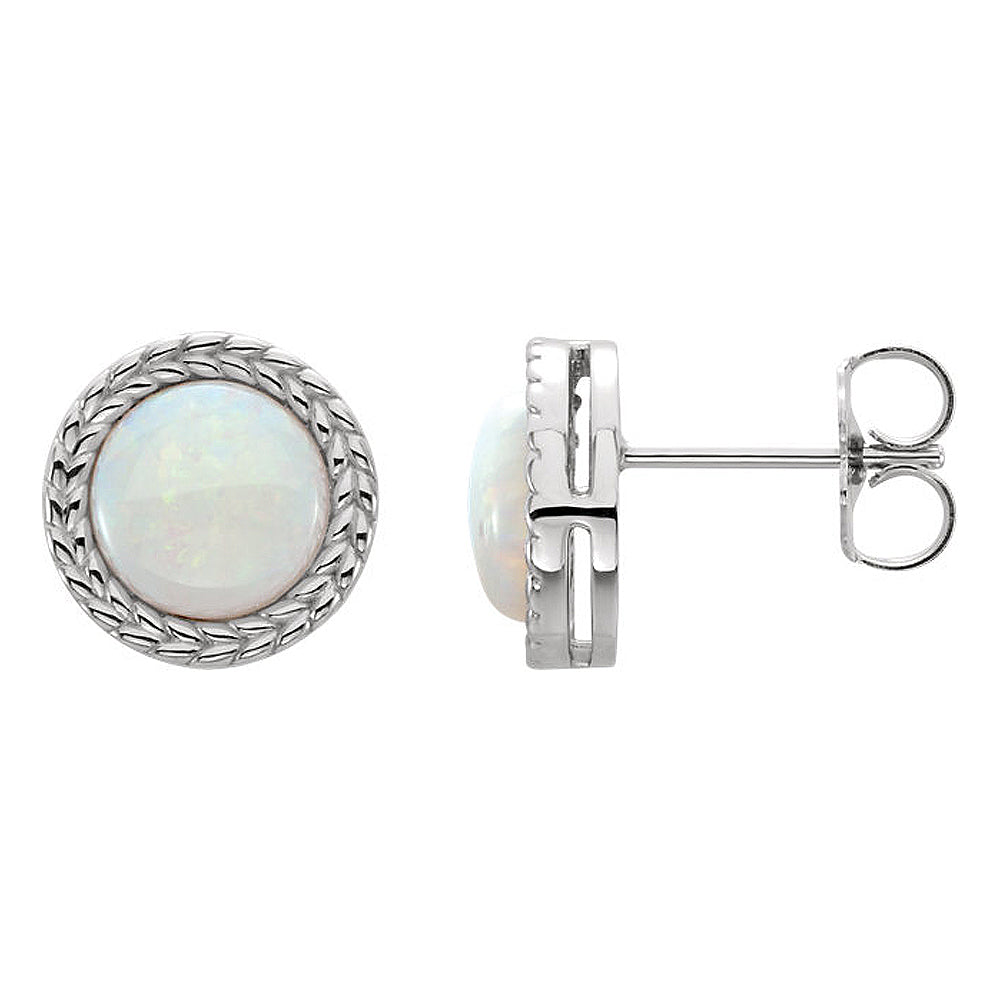9.5mm (3/8 Inch) 14k White Gold Genuine White Opal Stud Earrings, Item E16867 by The Black Bow Jewelry Co.