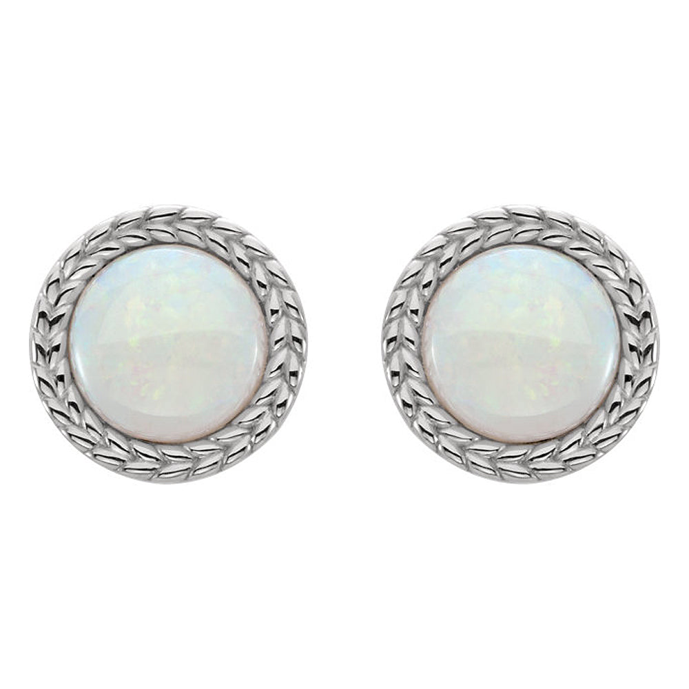 Alternate view of the 9.5mm (3/8 Inch) 14k White Gold Genuine White Opal Stud Earrings by The Black Bow Jewelry Co.