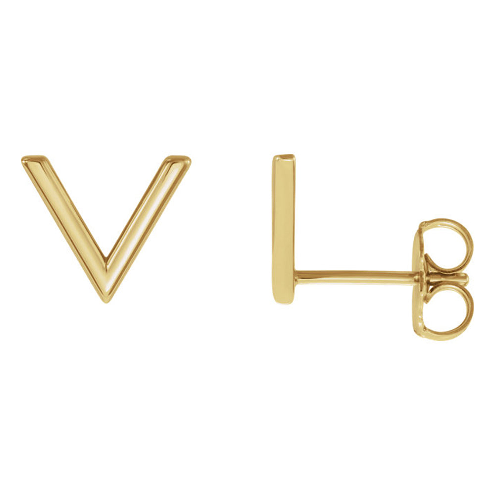 8 x 9mm (3/8 Inch) Polished 14k Yellow Gold Small &#39;V&#39; Post Earrings, Item E16870 by The Black Bow Jewelry Co.
