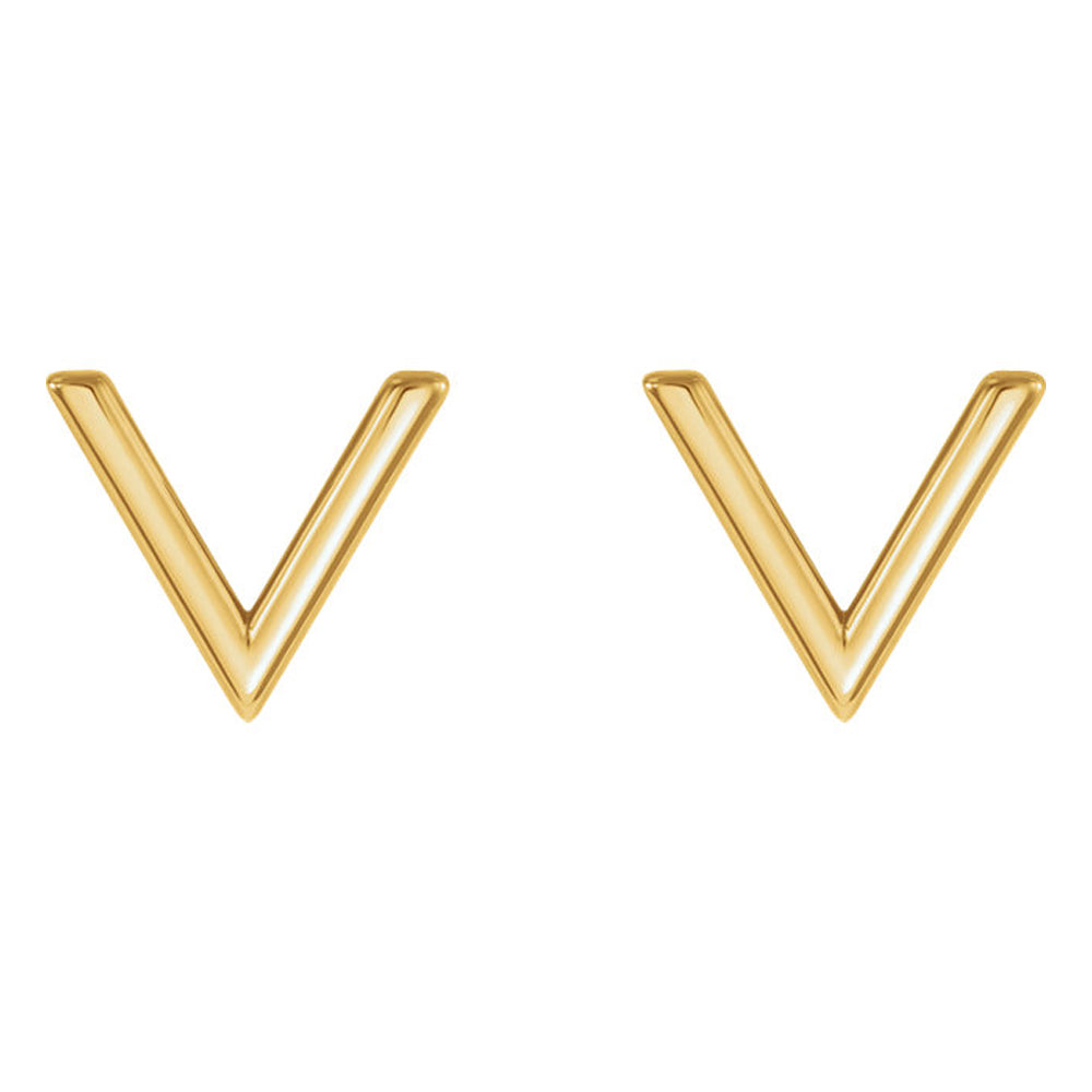 Alternate view of the 8 x 9mm (3/8 Inch) Polished 14k Yellow Gold Small &#39;V&#39; Post Earrings by The Black Bow Jewelry Co.