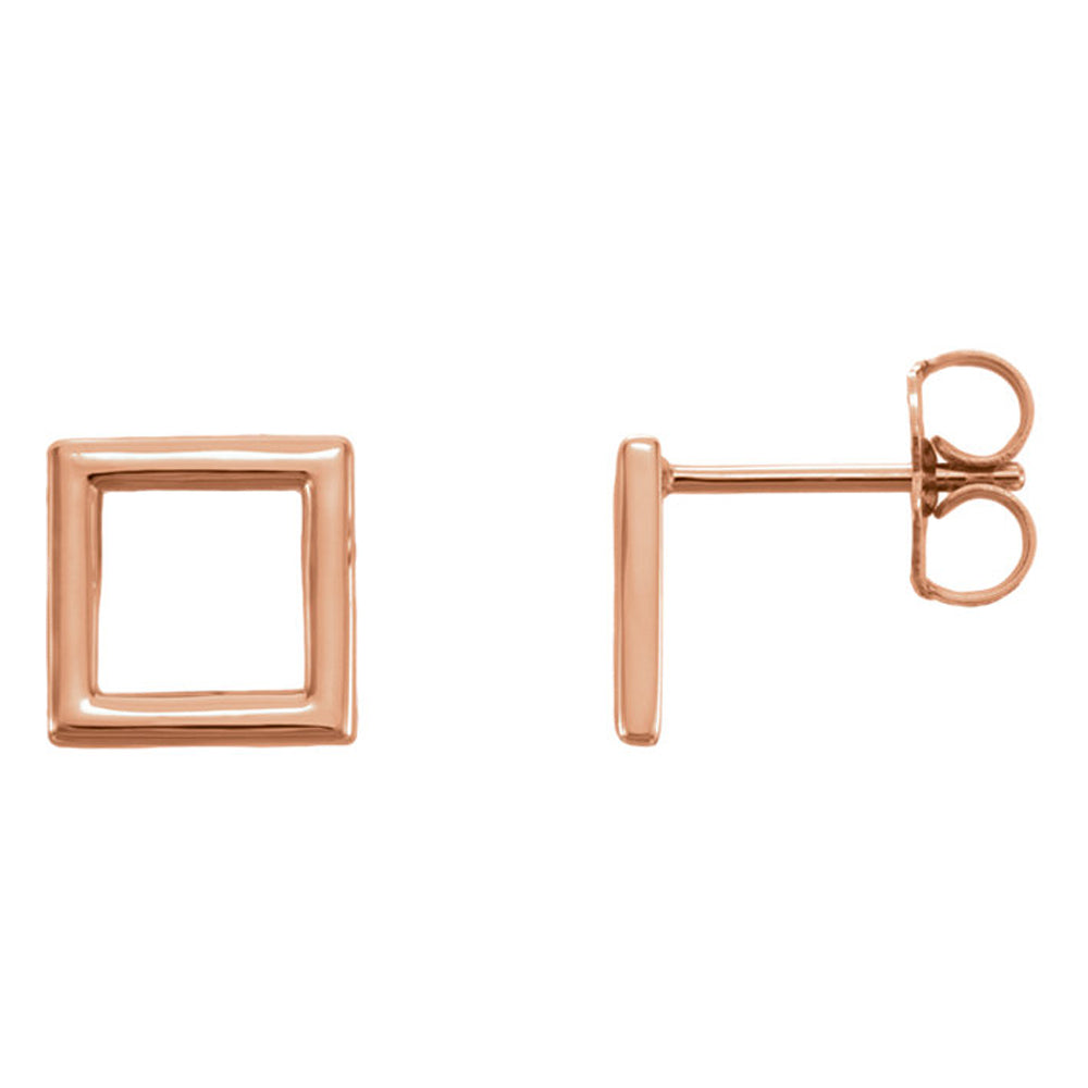 8mm (5/16 Inch) Polished 14k Rose Gold Small Square Post Earrings, Item E16874 by The Black Bow Jewelry Co.