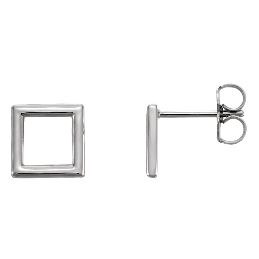 8mm (5/16 Inch) Polished Platinum Small Square Post Earrings, Item E16875 by The Black Bow Jewelry Co.