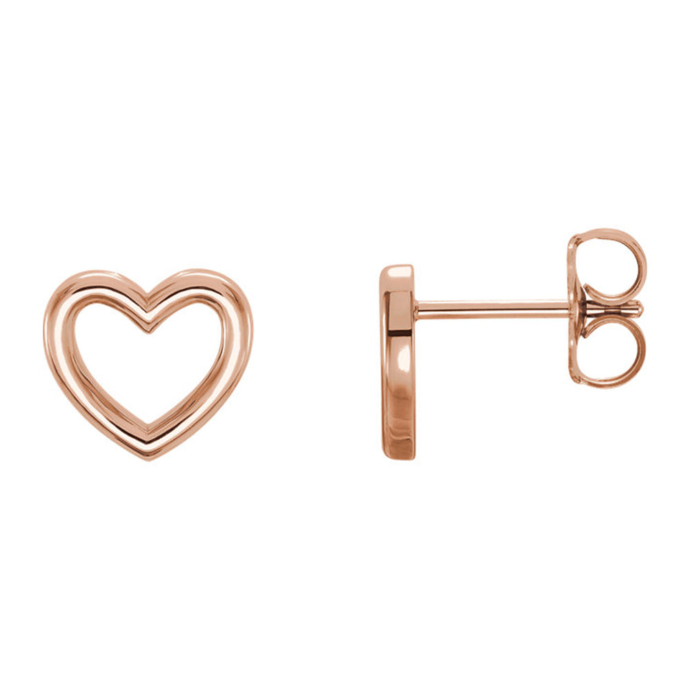 9 x 8mm (3/8 Inch) Polished 14k Rose Gold Small Heart Post Earrings, Item E16879 by The Black Bow Jewelry Co.